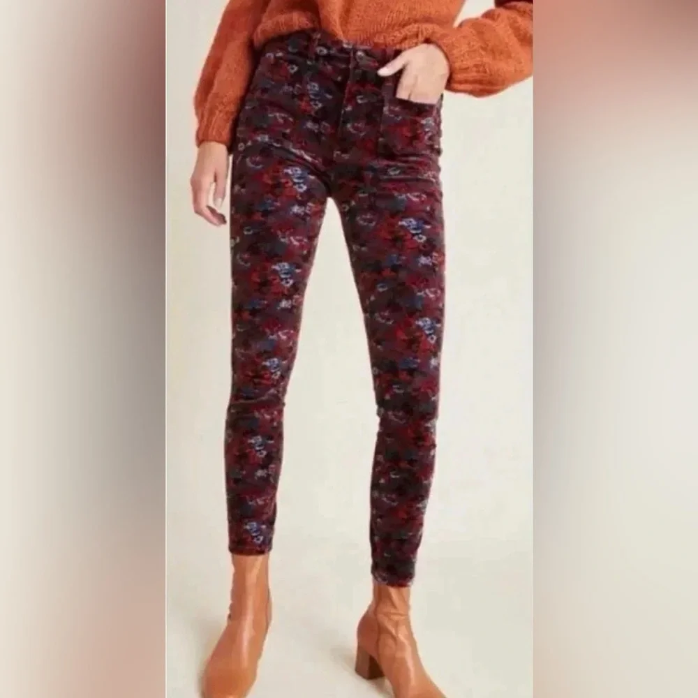 Pilcro & the Letterpress Size 29 High Rise Skinny Pants Floral Corduroy Stretchy - Picture 1 of 12